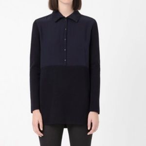 COS silk panel wool tunic dress long sleeve sweater top button up color block S